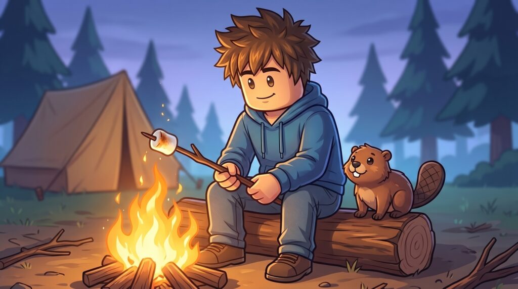 Adopt Me Summer Camp 2026 cover art - three Roblox avatars at a sunny summer camp with pets and a glowing campfire
