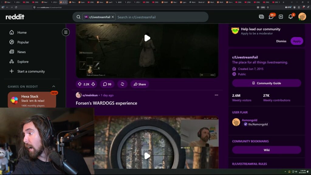 The streamer explains his lifestyle choices (Image via Kick/asmongold)