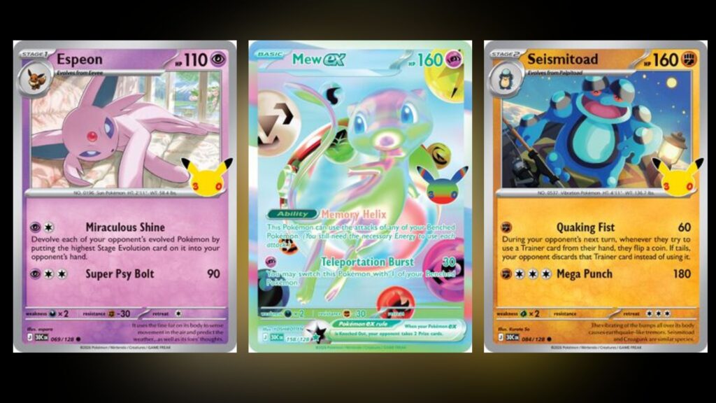 Espeon, Mew ex, and Seismitoad (Image via The Pokemon Company)