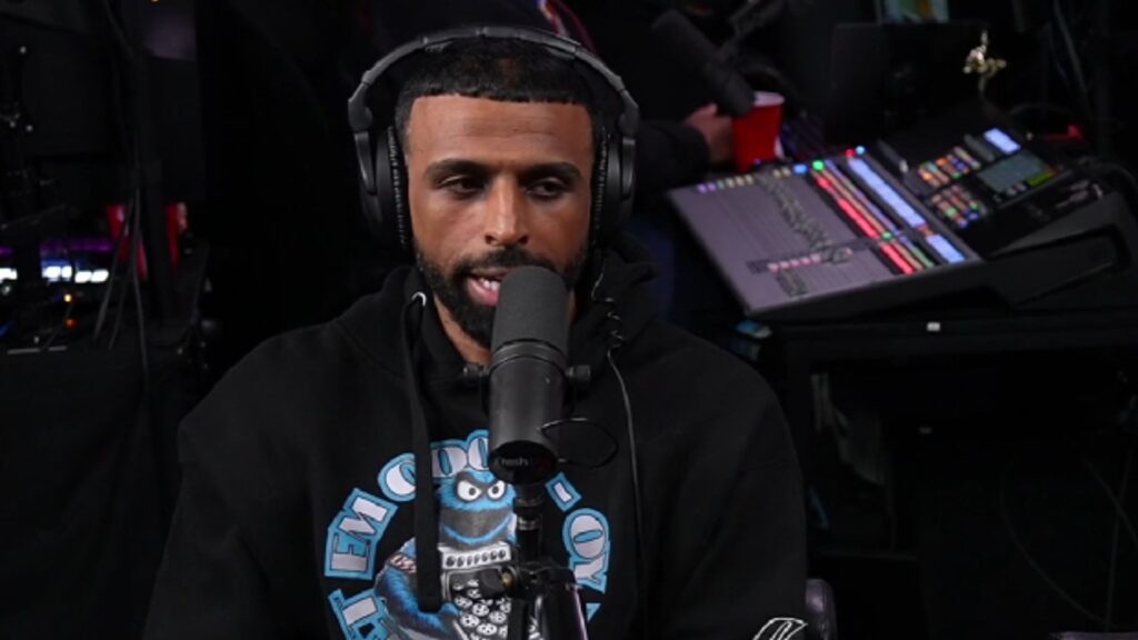 Streamer Myron Gaines debates systemic racism with a college student (Image via Rumble/@freshandfit)