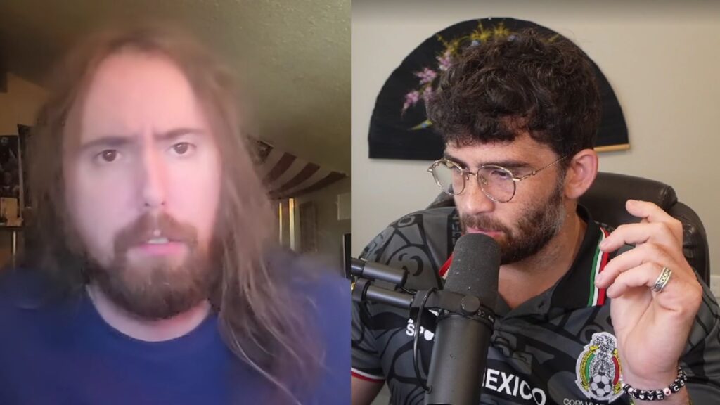 Asmongold responds to Hasan Piker (Images via YouTube/@AsmonTV and Twitch/@hasanabi)