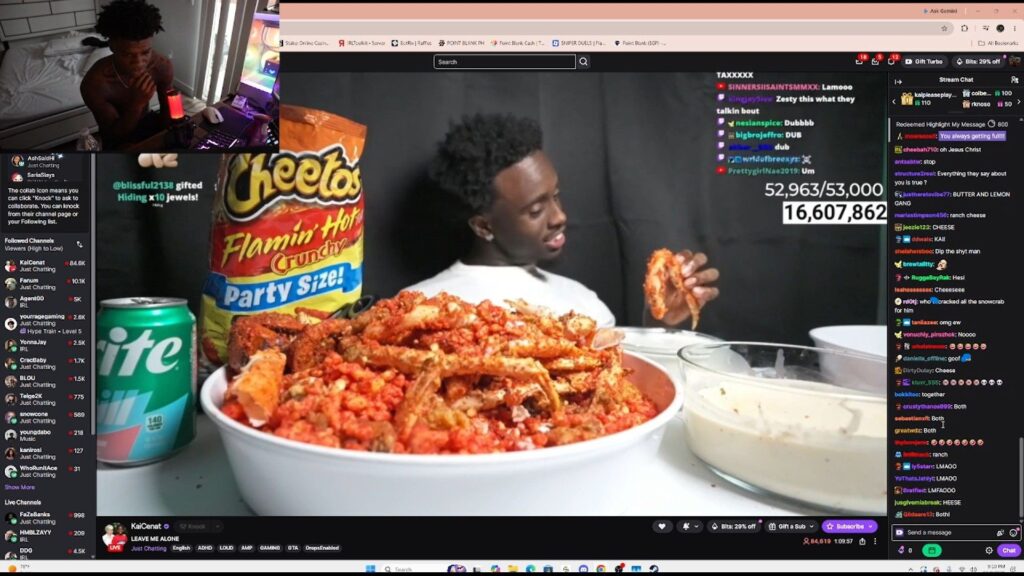 Treyliving reacts to Kai Cenat's mukbang (Image via Twitch/treyliving)