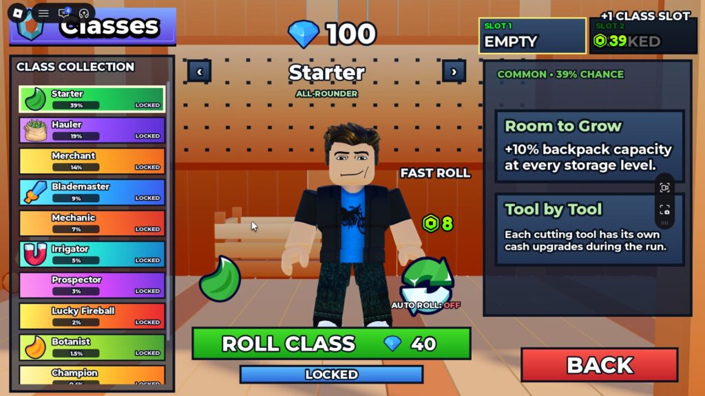 Ranking Classes in Cut all the Grass (Image via Roblox Corporation)